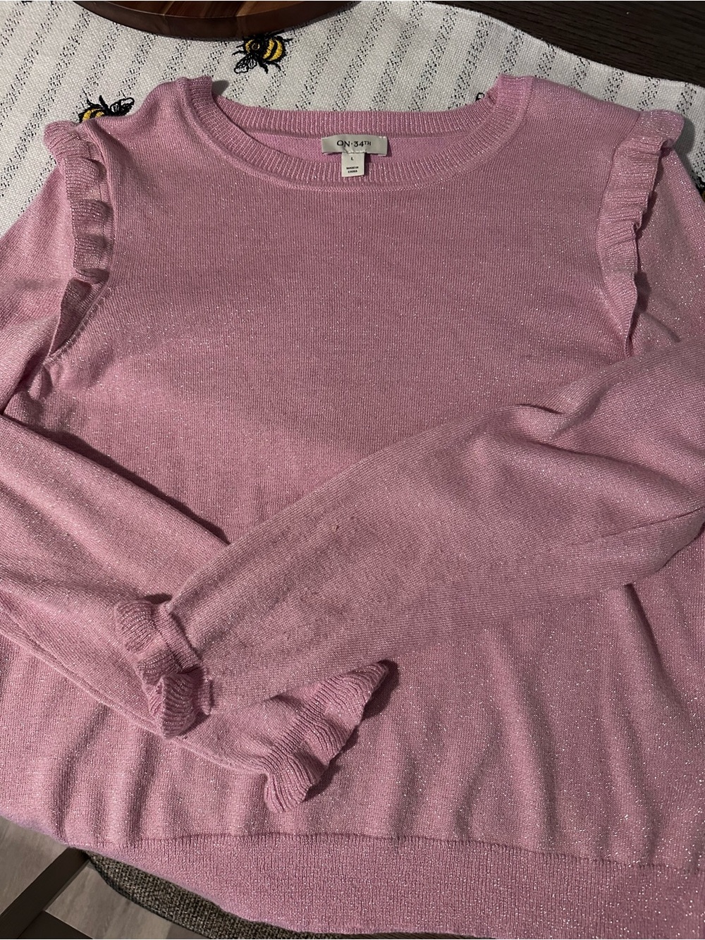 Pink Sparkle Ruffle Shoulder Sweater - Picture 5 of 6
